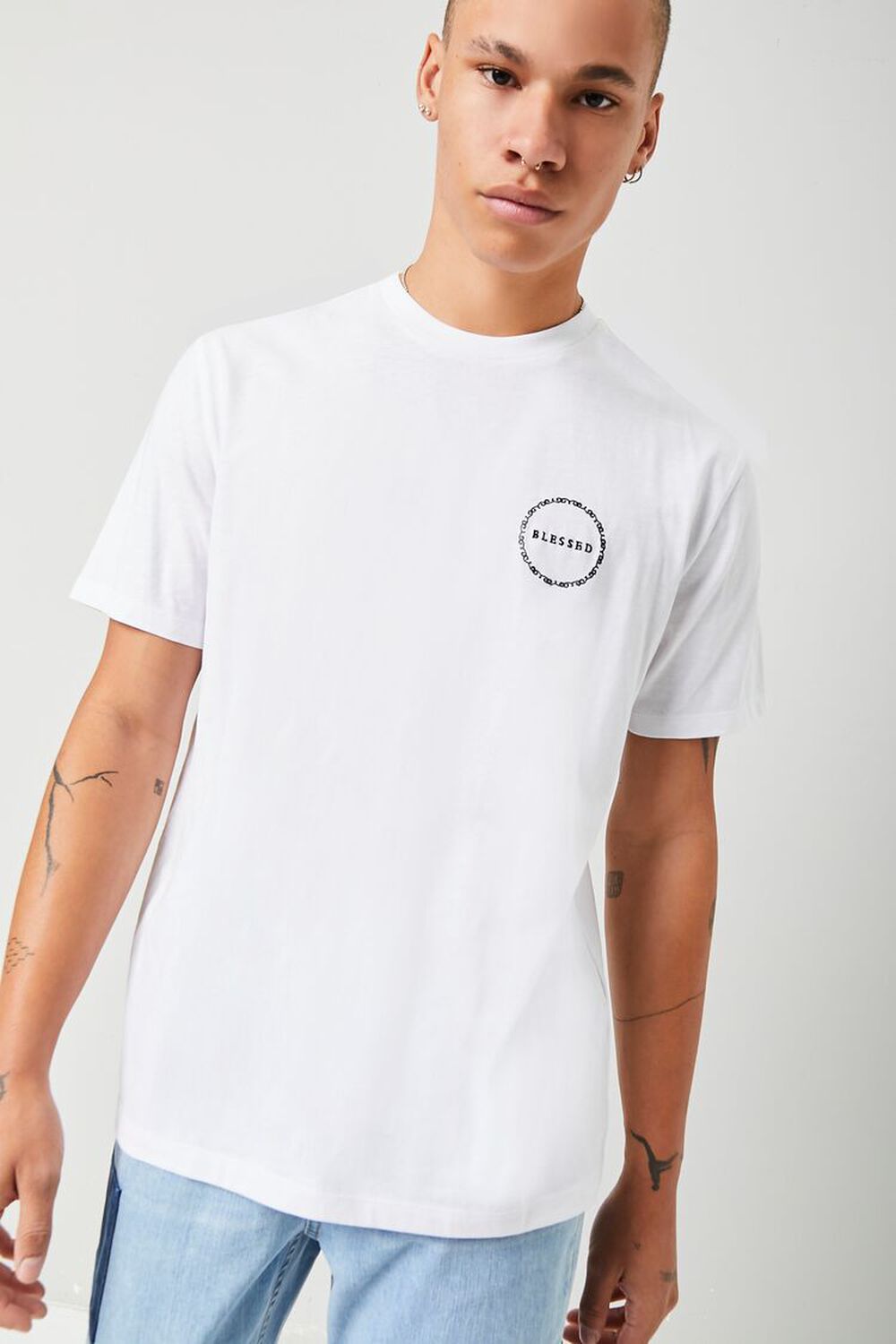 WHITE/BLACK Embroidered Blessed Tee, image 1