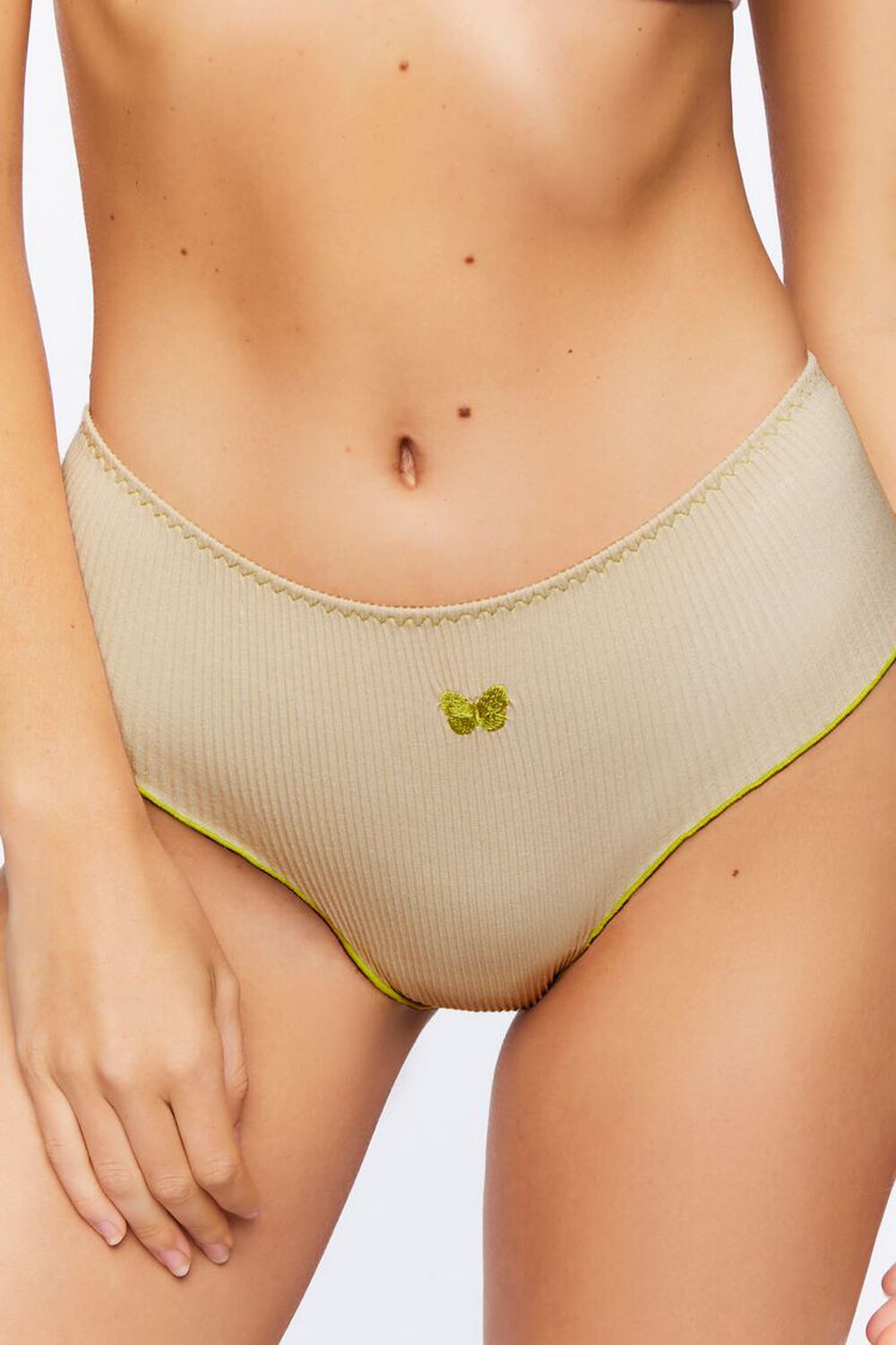 SAND/HERBAL GREEN Seamless Butterfly Hipster Panties, image 1