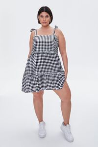 BLACK/CREAM Plus Size Gingham Mini Dress, image 4
