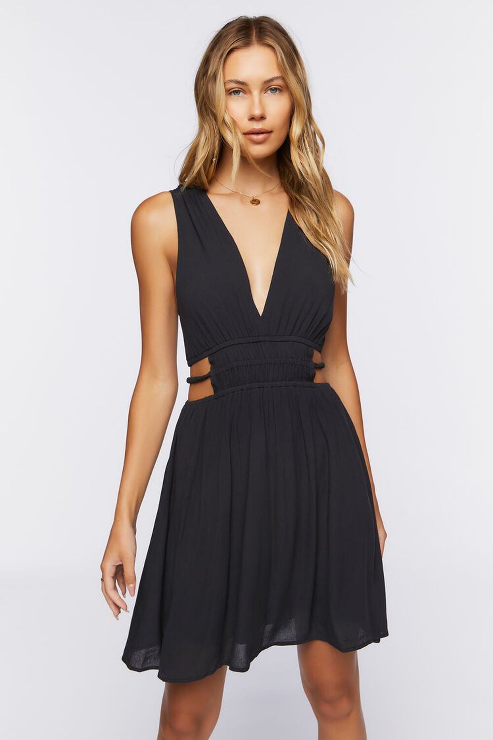BLACK Plunging Cutout Mini Dress, image 1