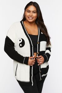 BLACK/WHITE Plus Size Yin Yang Cardigan Sweater, image 1
