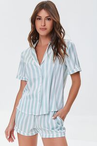 MINT/WHITE Striped Shirt & Shorts Pajama Set, image 1