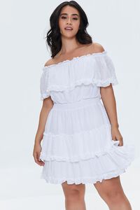 WHITE Plus Size Clip Dot Ruffled Dress, image 5