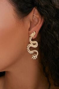 GOLD Dragon Pendant Drop Earrings, image 1