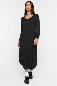 BLACK Long-Sleeve Dolphin-Hem Midi Dress, image 4