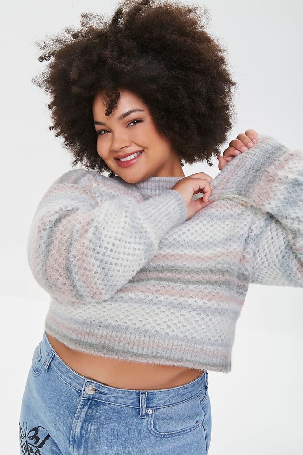 SAGE/MULTI Plus Size Striped Fuzzy Knit Sweater, image 1