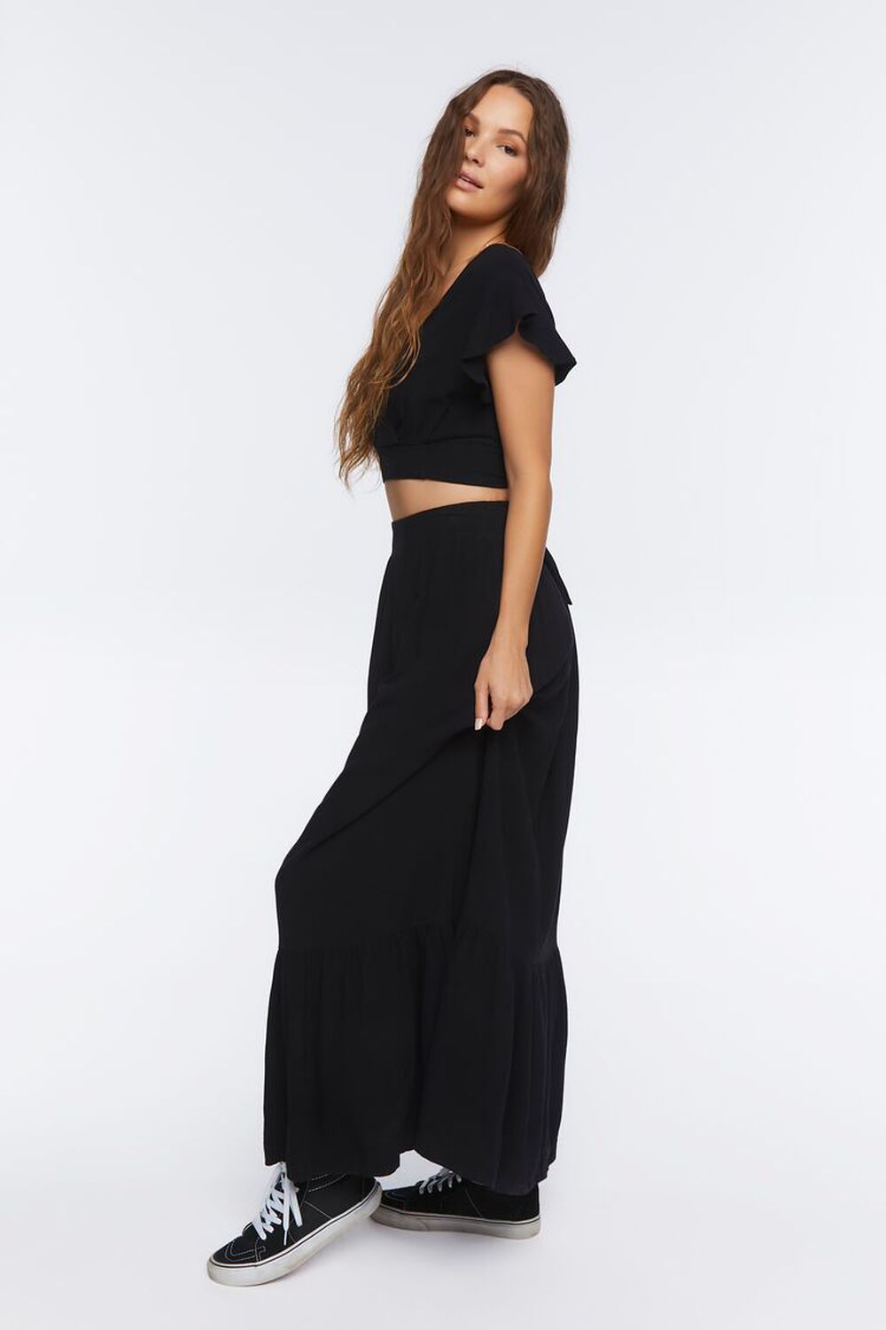 BLACK Surplice Crop Top & Skirt Set, image 2