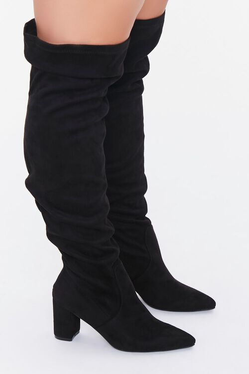 BLACK Faux Suede Knee-High Boots (Wide), image 2