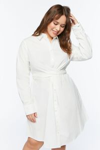 WHITE Plus Size Poplin Tie-Waist Shirt Dress, image 4