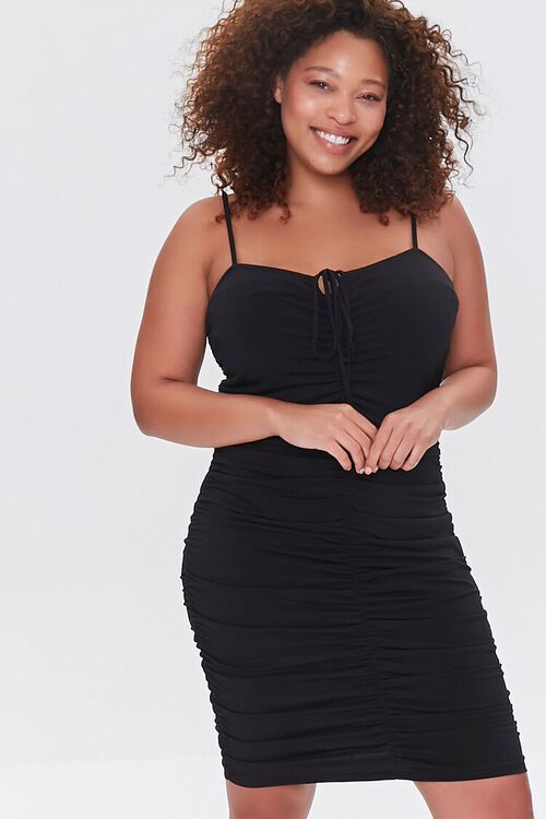 BLACK Plus Size Ruched Cami Dress, image 1