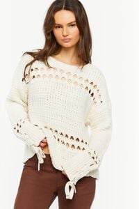 CREAM Pointelle Lace-Up Cutout Sweater, image 1