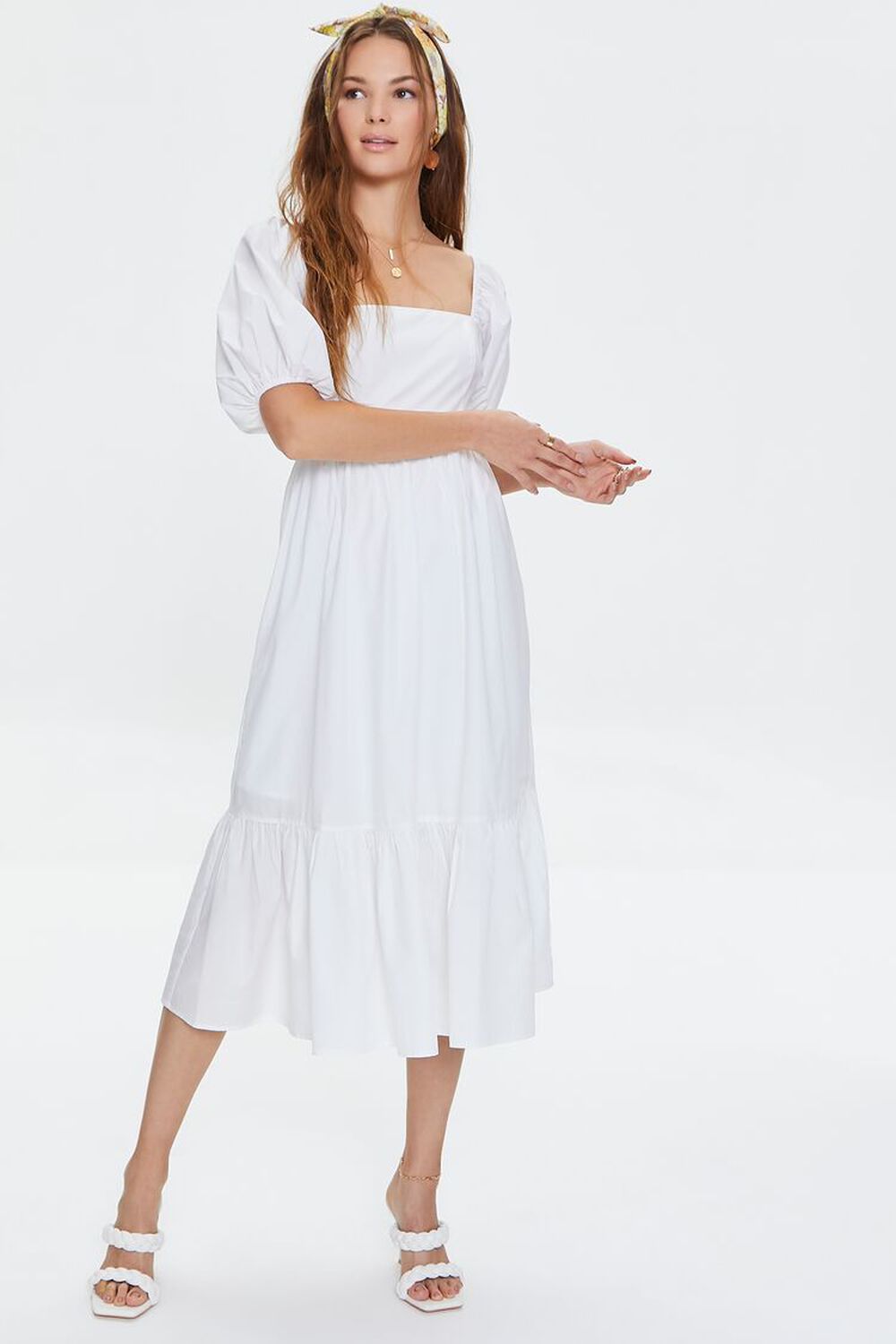 WHITE Puff Sleeve Flounce Dress, image 3