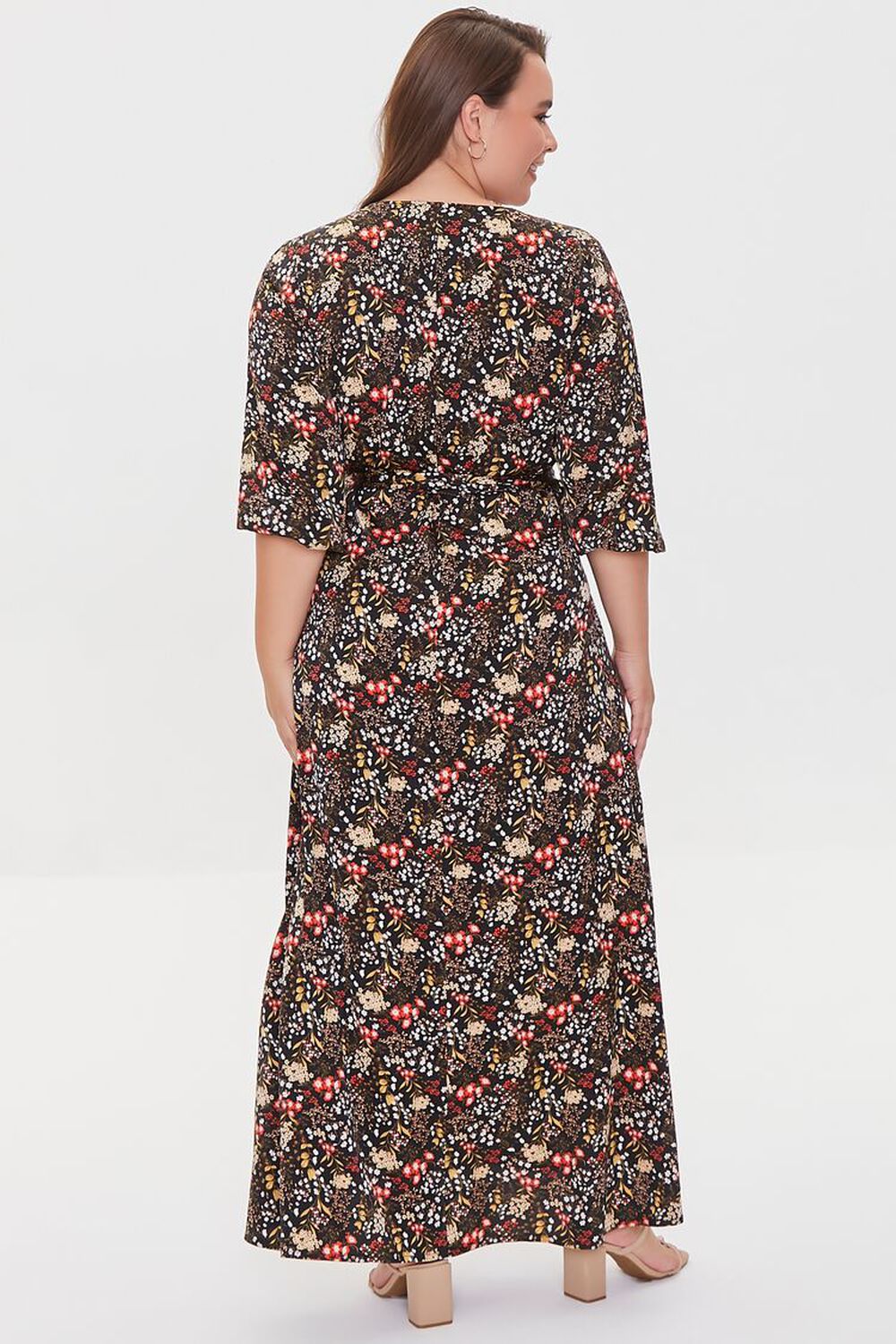 BLACK/MULTI Plus Size Floral Print Maxi Dress, image 3
