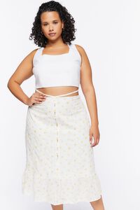 Plus Size Floral Print Shell Midi Skirt, image 1