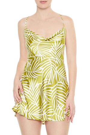 Tropical Print Lace-Up Mini Dress