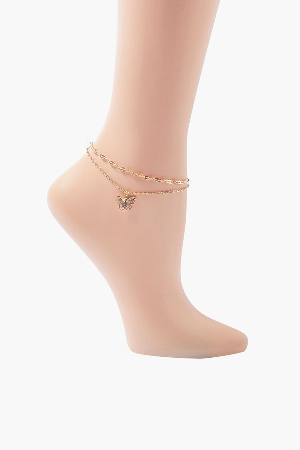 GOLD/CLEAR Butterfly Chain Layered Anklet, image 1