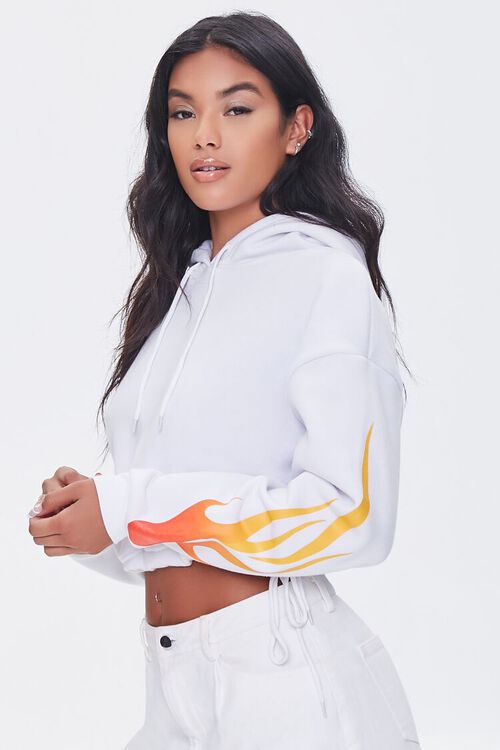 WHITE/MULTI Cropped Flame Hoodie, image 2