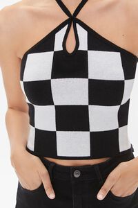 BLACK/CREAM Checkered Sweater-Knit Halter Top, image 5