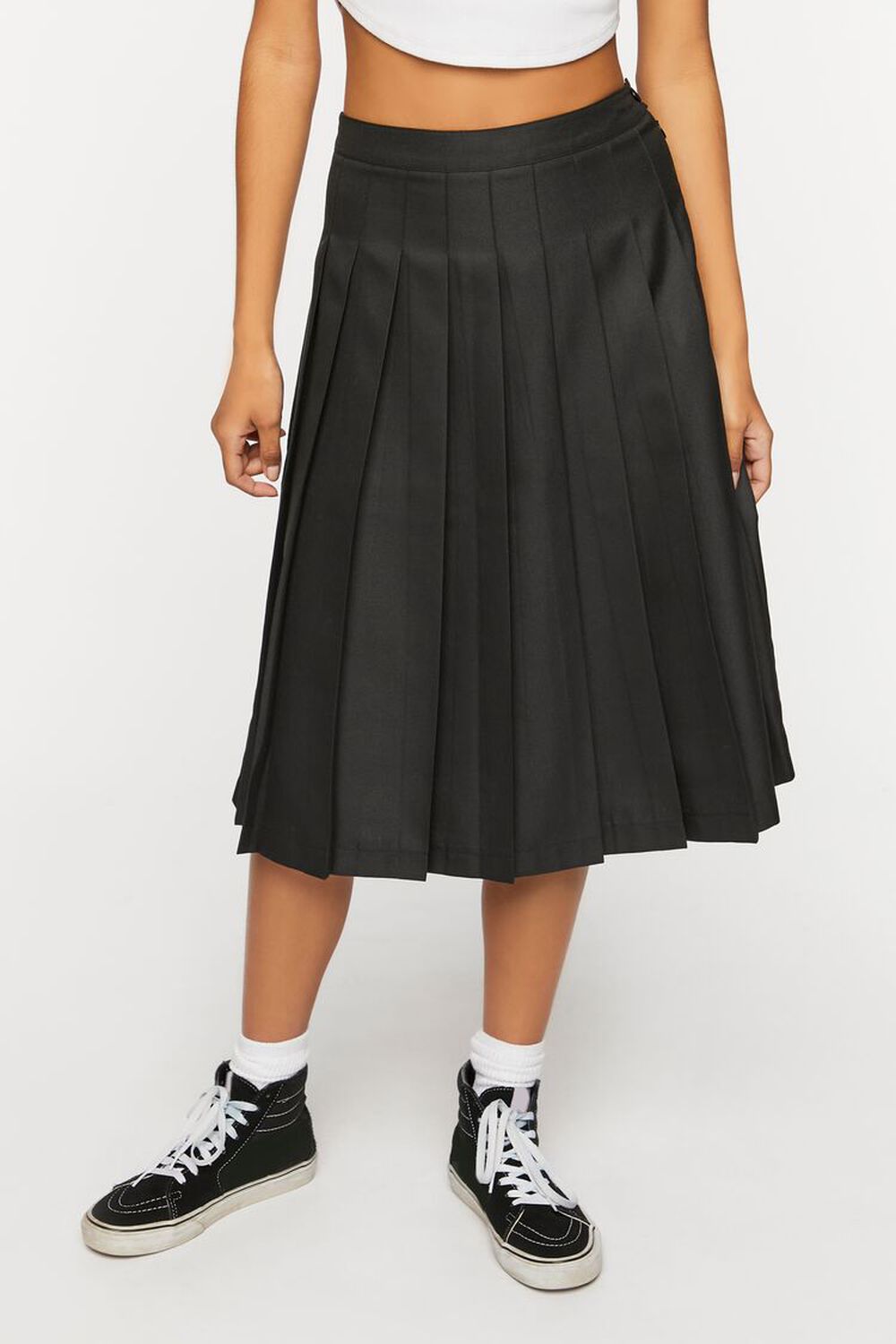 BLACK Pleated A-Line Midi Skirt, image 2