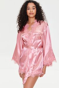 PINK Satin Lace-Trim Robe, image 1