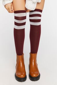 BURGUNDY/MULTI Varsity-Striped Over-the-Knee Socks, image 1