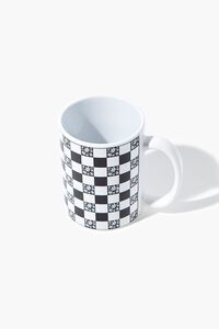 BLACK/WHITE Floral Checkered Ceramic Mug, image 2