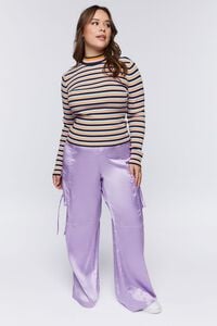 BLACK/MULTI Plus Size Striped Ribbed Turtleneck Sweater, image 4