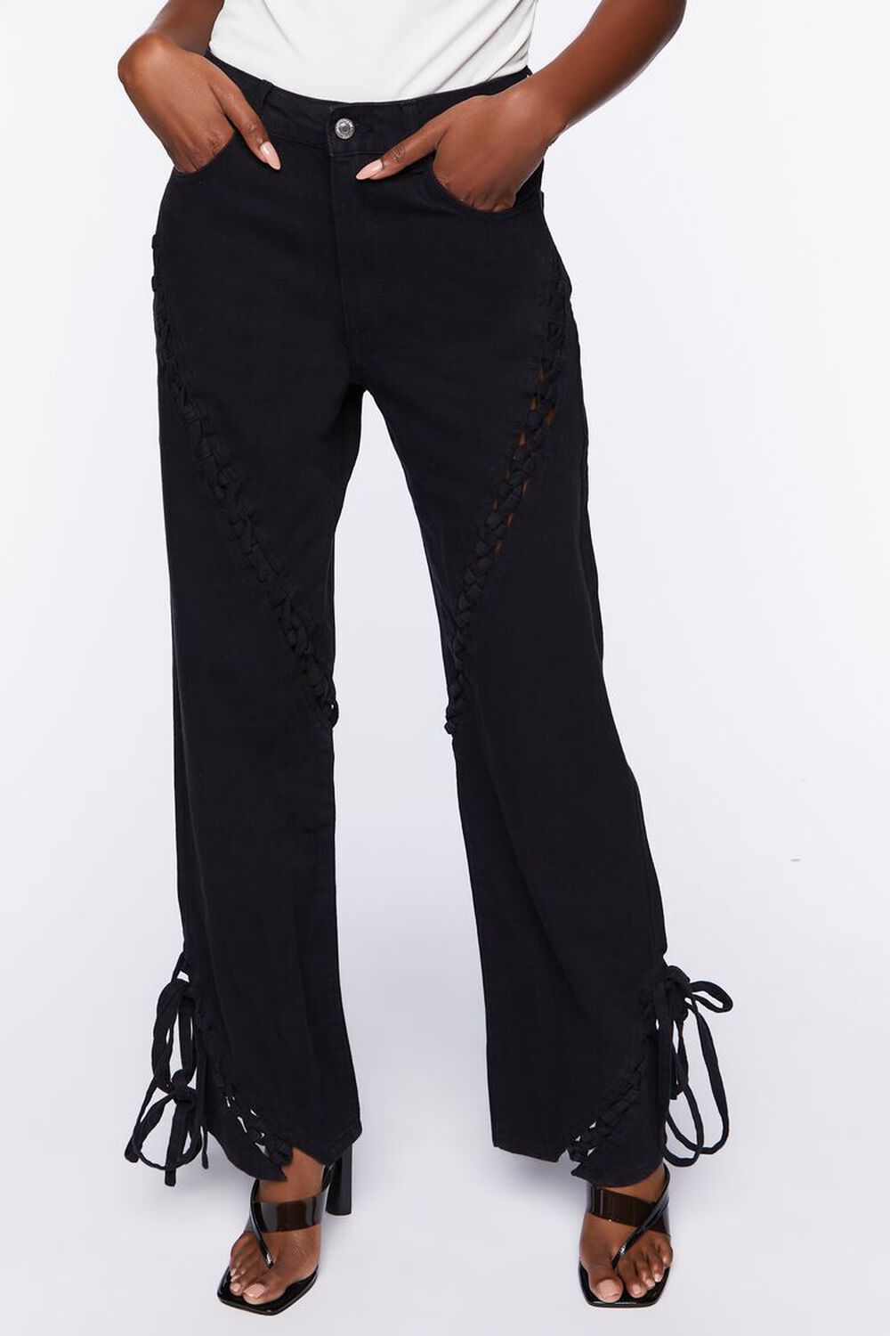 BLACK Lace-Up Straight-Leg Jeans, image 2