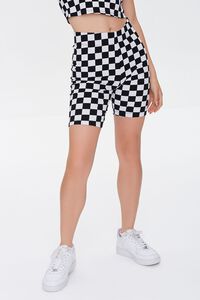 BLACK/WHITE Checkered High-Rise Biker Shorts, image 2