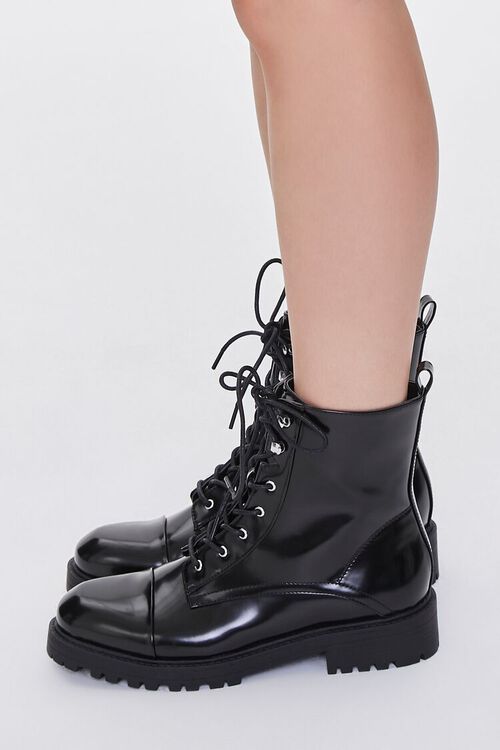 BLACK Faux Leather Combat Boots, image 2