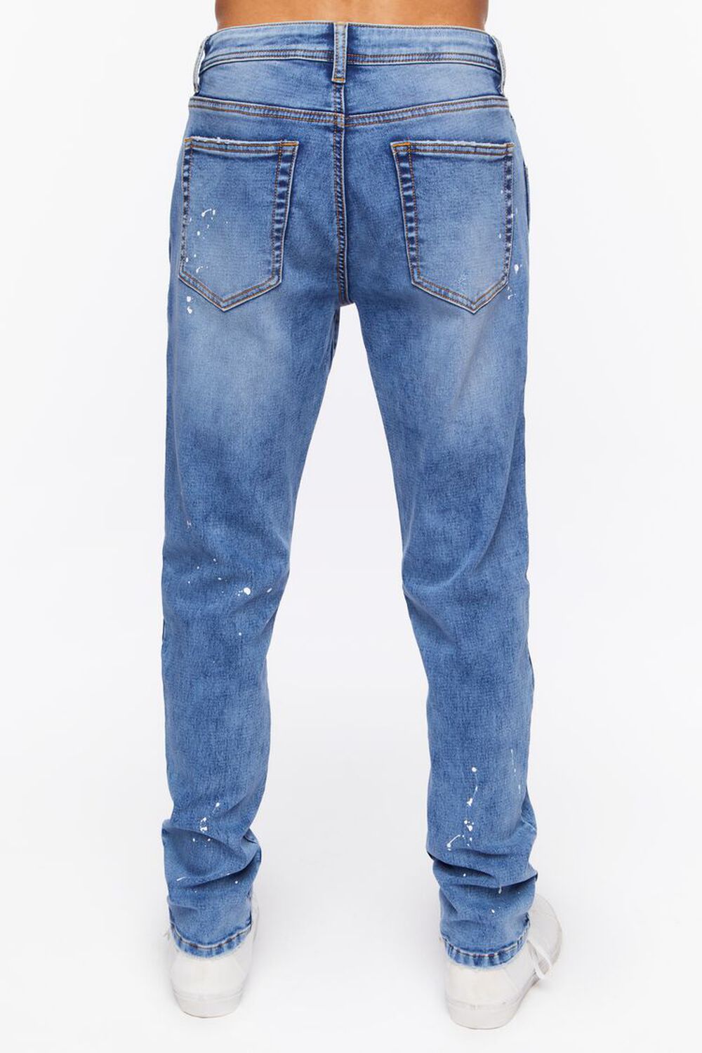 MEDIUM DENIM Seamed Paint Splatter Slim-Fit Jeans, image 3