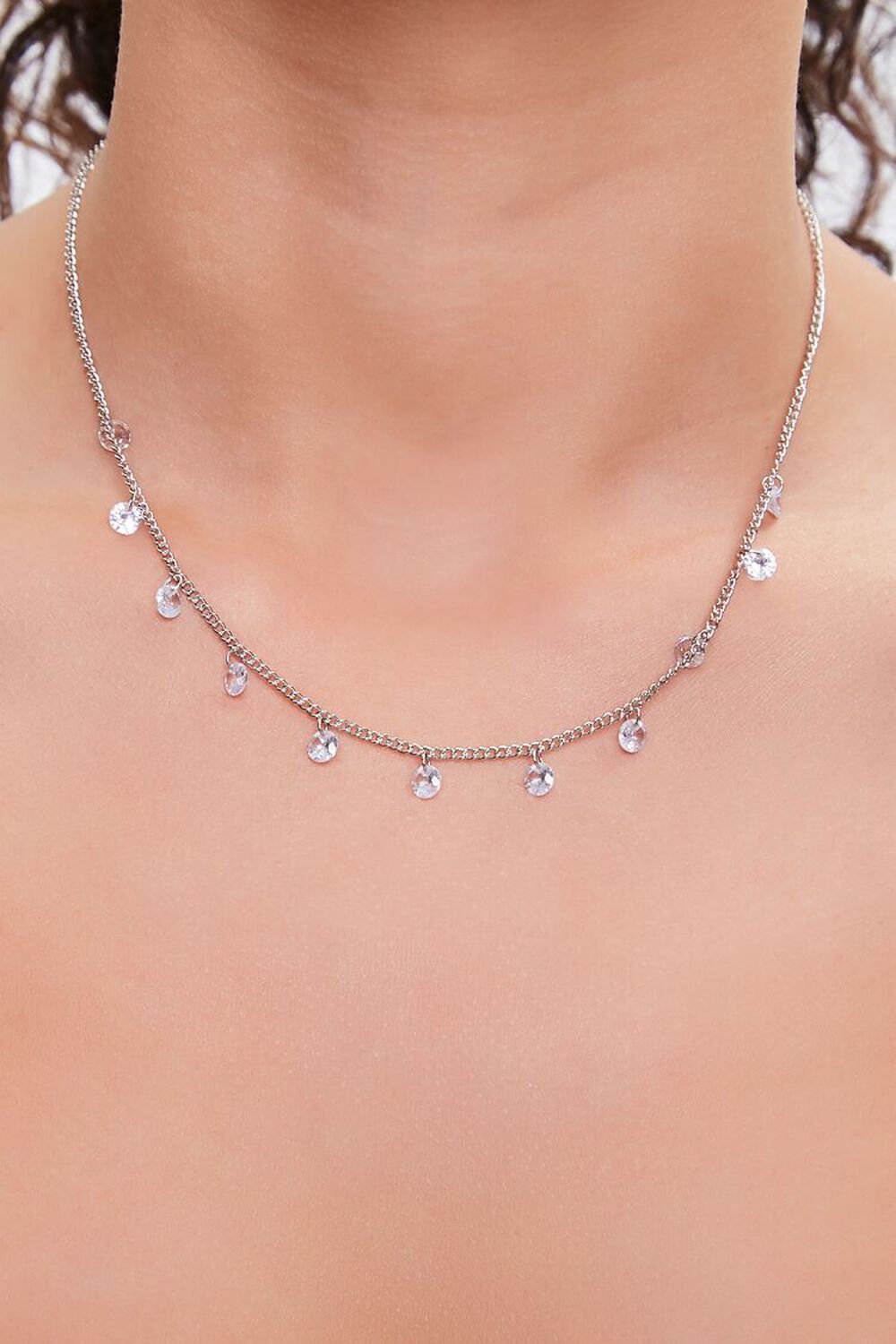 SILVER/CLEAR Faux Gem Chain Necklace, image 1
