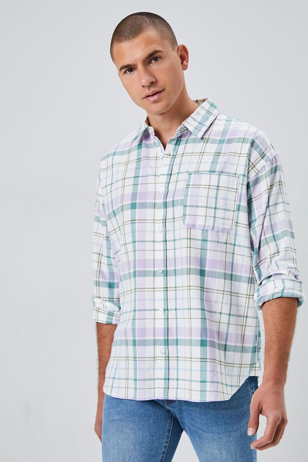 WHITE/MULTI Plaid Linen-Blend Shirt, image 1