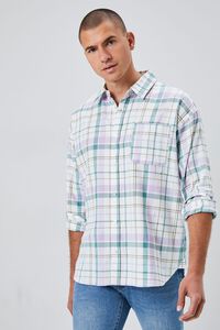WHITE/MULTI Plaid Linen-Blend Shirt, image 1