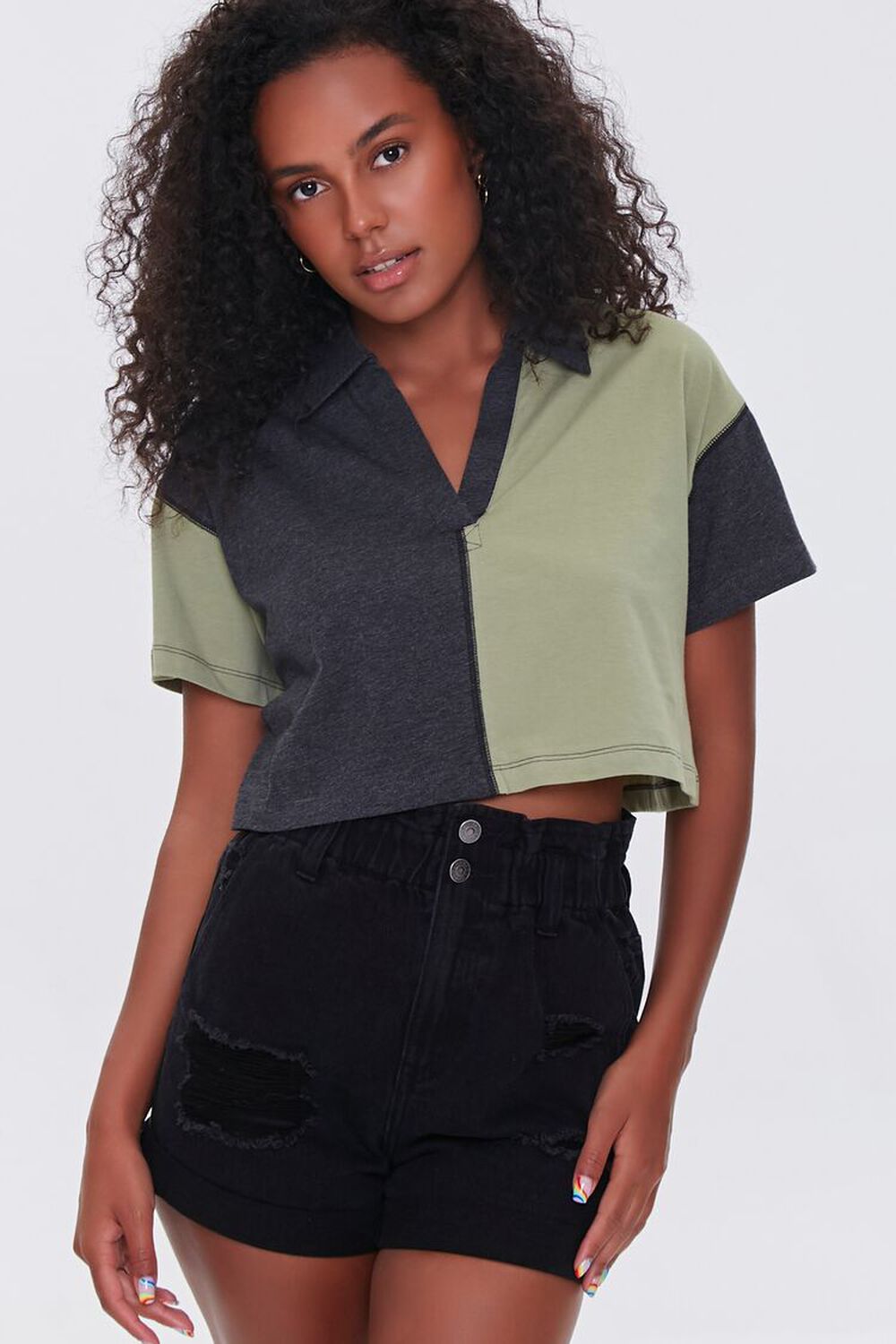 CHARCOAL/OLIVE Colorblock Polo Shirt, image 1