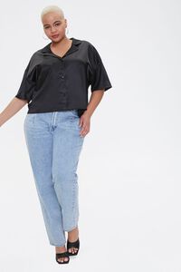 BLACK Plus Size Cropped Satin Shirt, image 4