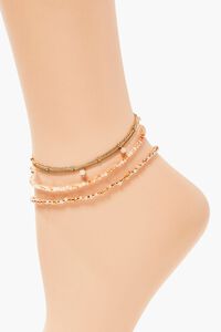 GOLD/PINK Beaded Chain Anklet Set, image 2