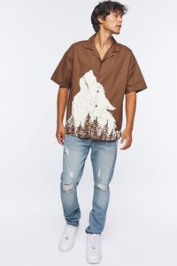 BROWN/CREAM Twill Wolf Graphic Button-Front Shirt, image 4
