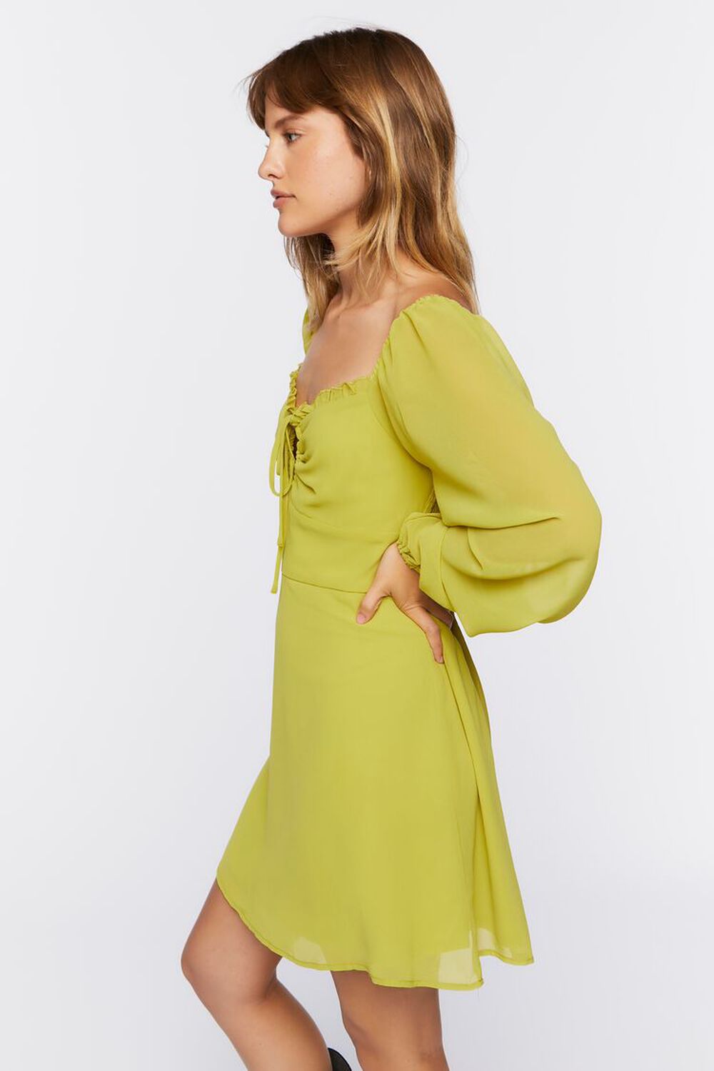 LIGHT GREEN Peasant-Sleeve Mini Dress, image 2