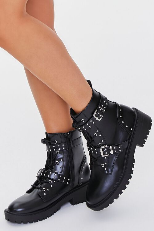 Studded Buckled-Strap Combat Boots, image 1