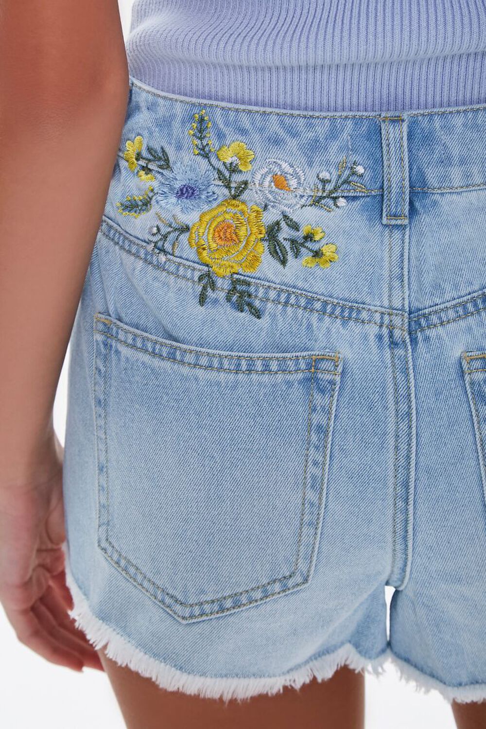 LIGHT DENIM/MULTI Embroidered Floral Denim Shorts, image 2