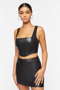 BLACK Faux Leather Mini Skirt, image 1