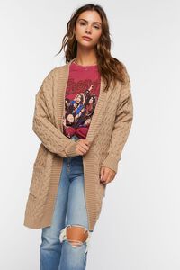 KHAKI Open-Front Cable Knit Cardigan Sweater, image 4