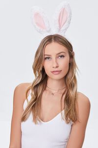 WHITE/MULTI Plush Bunny Ears Headband, image 2