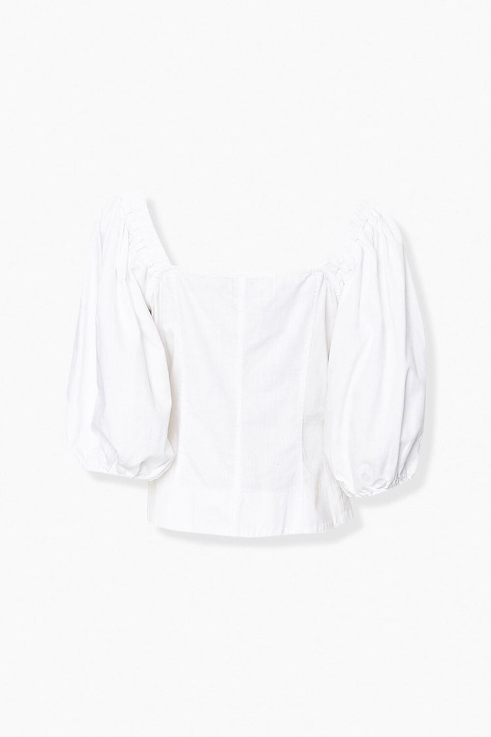 WHITE Chambray Peasant-Sleeve Top, image 2