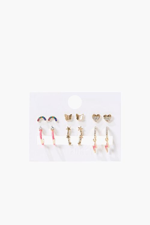 GOLD/PINK Variety Stud & Hoop Earring Set, image 1