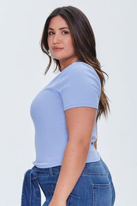 SKY BLUE Plus Size Ribbed Henley Top, image 2