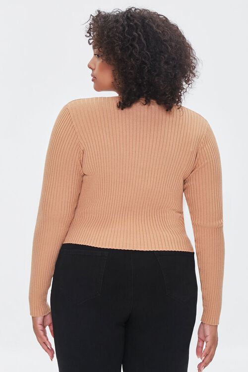 CAMEL Plus Size Ribbed Cardigan Sweater, image 3
