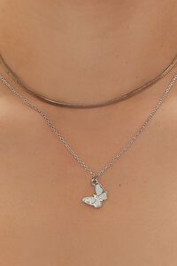 SILVER Upcycled Butterfly Charm Layered Necklace, image 2