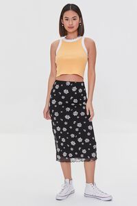 BLACK/MULTI Floral Print Lettuce-Edge Skirt, image 5